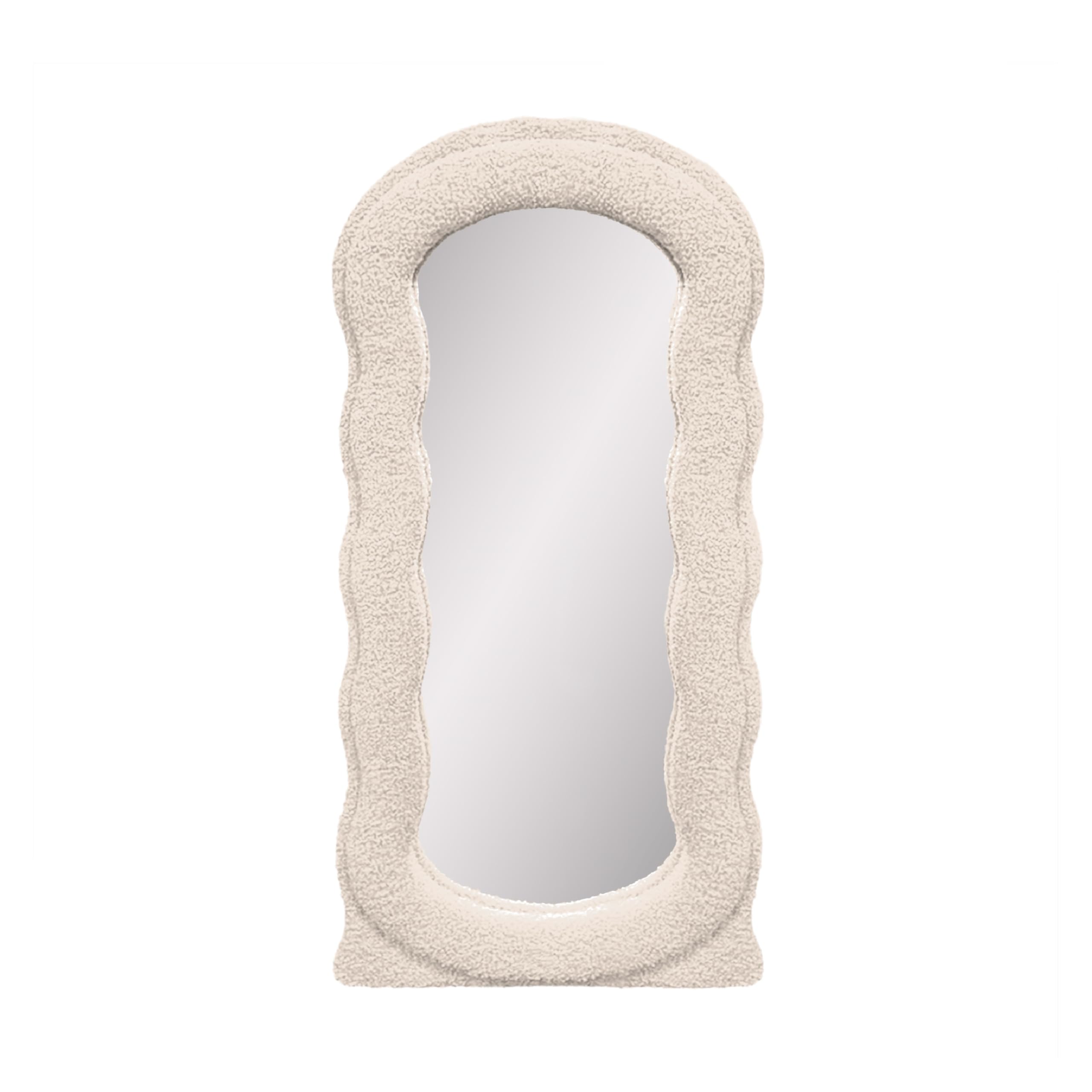 Baroni Home Specchio da Parete, Specchio con Cornice Ondulata Imbottita in Tessuto Bouclè, Specchio Decorativo Moderno Soggiorno, Camera da Letto, Corridoio 80x40 cm Beige