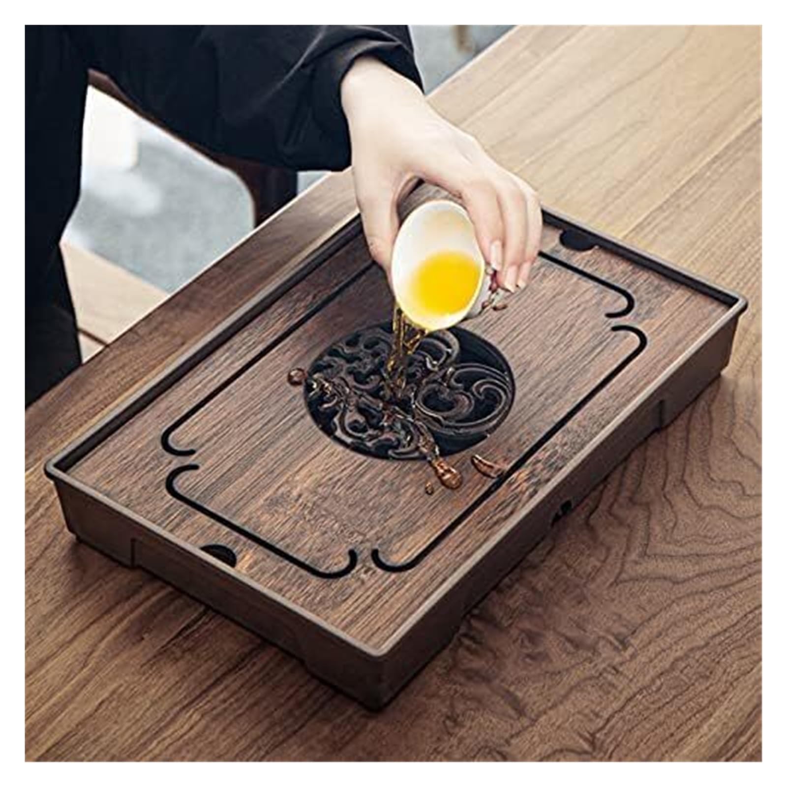 Kung Fu Piccolo Vassoio da Tè Kung Fu Piccolo Contenitore for Acqua Unico Pratico Può Essere Collegato a uno Scarico,Vassoio per il tè Kung Fu(24 * 18.5cm)