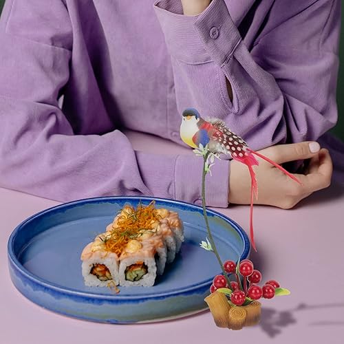 Miniatura 8 de Veemoon Flor de sushi artificial, bayas artificiales japonesas, decoración de plato de sushi, mini escritorio de pájaro falso en maceta, decoración