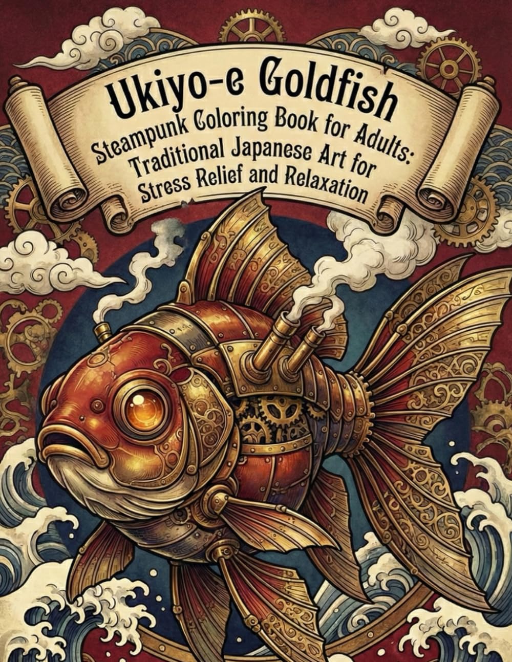Ukiyo-e Goldfish,Steampunk Coloring Book for Adults: Traditional Japanese Art for Stress Relief and Relaxation: Japanese Art / Woodblock Print / Stress Relief / Mindfulness / Goldfish,Steampunk