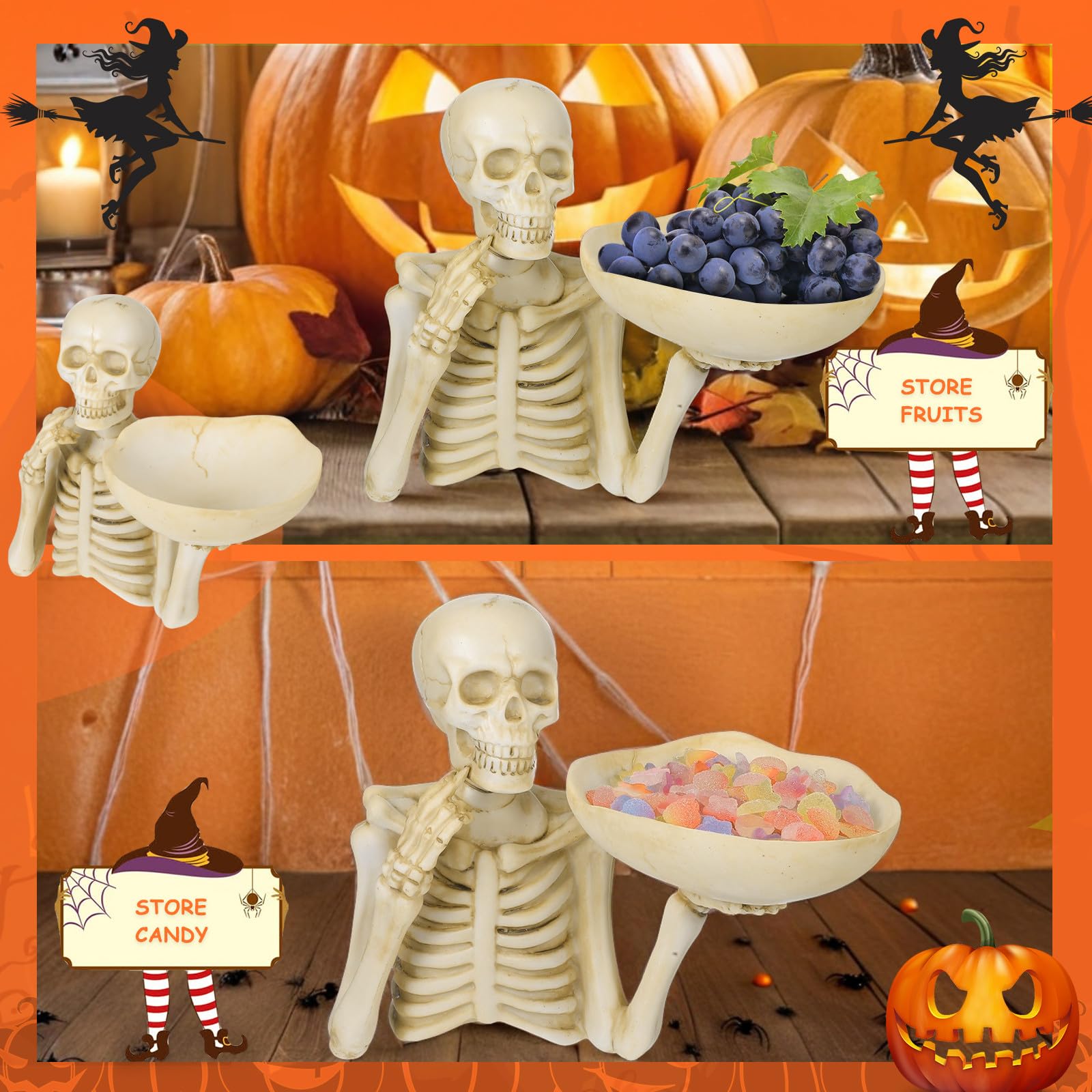 Pojemnik Na Słodycze W Kształcie Szkieletu Na Halloween: Taca Do Serwowania W Kształcie Czaszki - Misa Na Słodycze Z Żywicy I Dekoracyjna Na Owoce. Gotycki Pojemnik Na Biżuterię W Szkieletu Na Imprezę