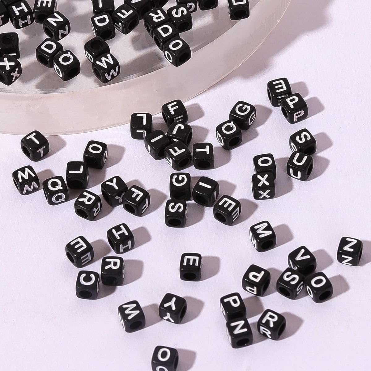 Dahi 1000pcs Black Letter Beads Square Craft Beads 6mm Cube Letter Bead A-Z Bead for Jewellery Crafts (White-Black) - Image 7