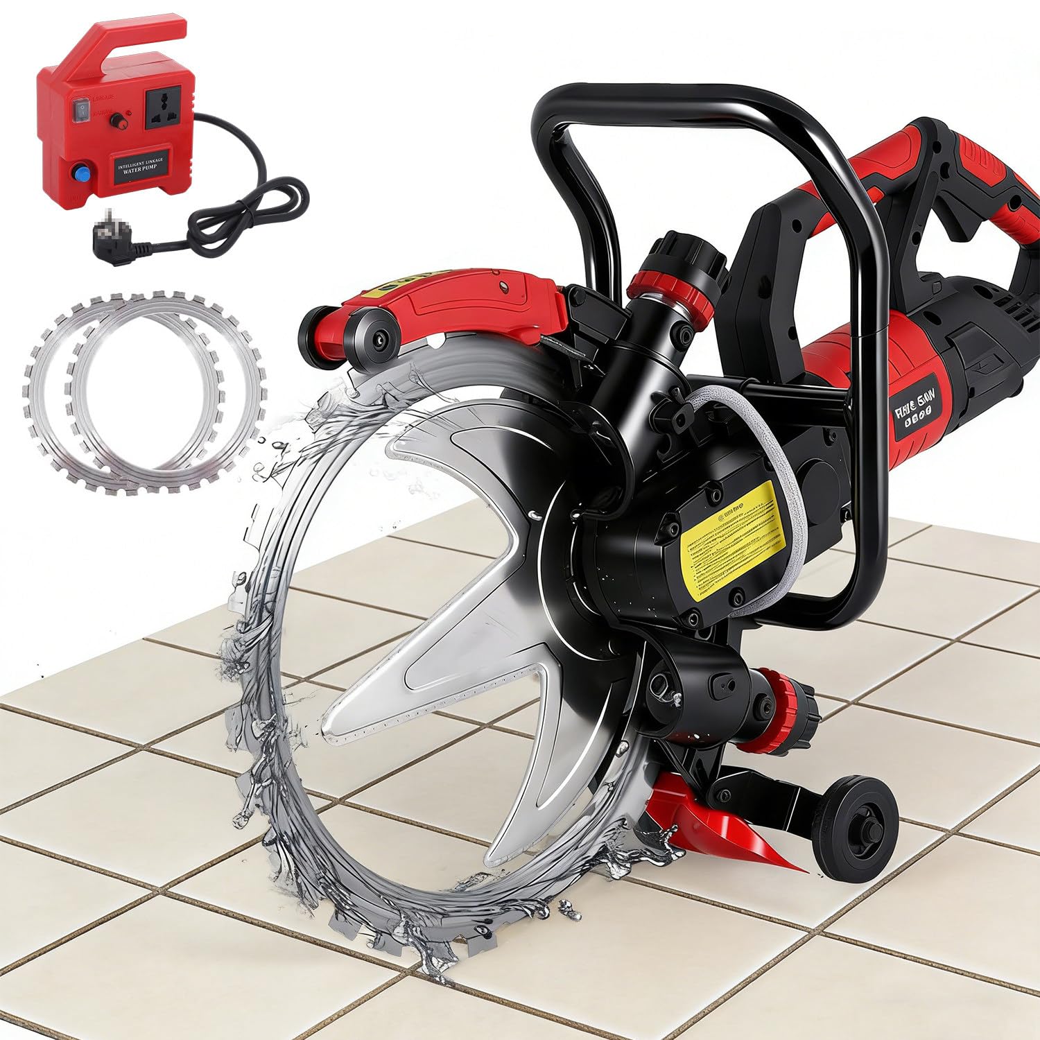 Sega Elettrica ad Anello per Calcestruzzo Aggiornata, Taglio Muri con Doppia Lama Diamantata e Pompa Acqua, profondità Massima 30cm, Ideale per Porte e Finestre 9500W