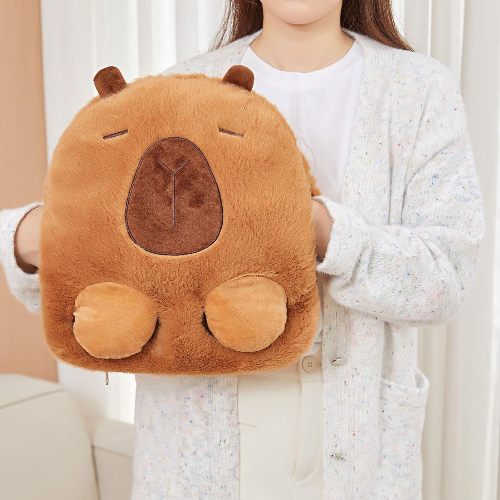 Scaldapiedi Riscaldato Scaldapiedi in Peluche a Forma Animale 2 in 1 | Peluche 3 Livelli di Calore Scaldapiedi con Forma di Animale per le Donne Ricarica USB Portatile Inverno Esterno Interno