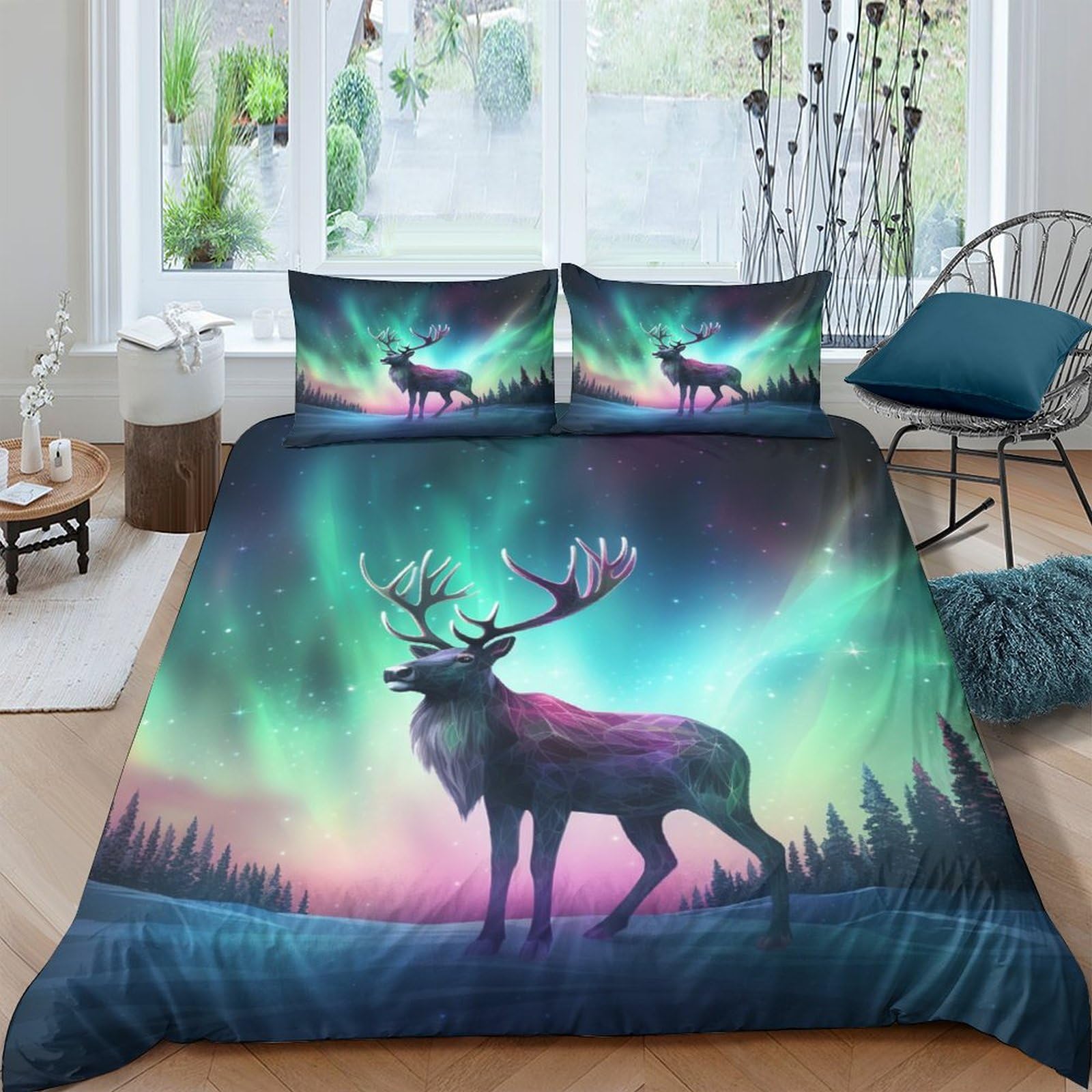 Housse de couette cerf avec 2 taies d'oreiller pour lit enfant et ado