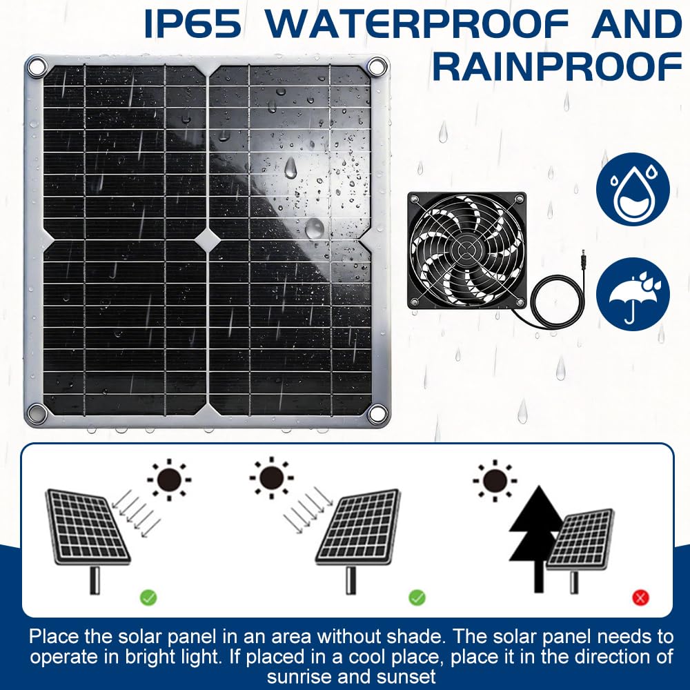 Wentylator solarny, 12 W, wentylator solarny, wodoszczelność IP65, wentylator solarny do małych kurników, szklarni, szop, domków dla zwierząt domowych