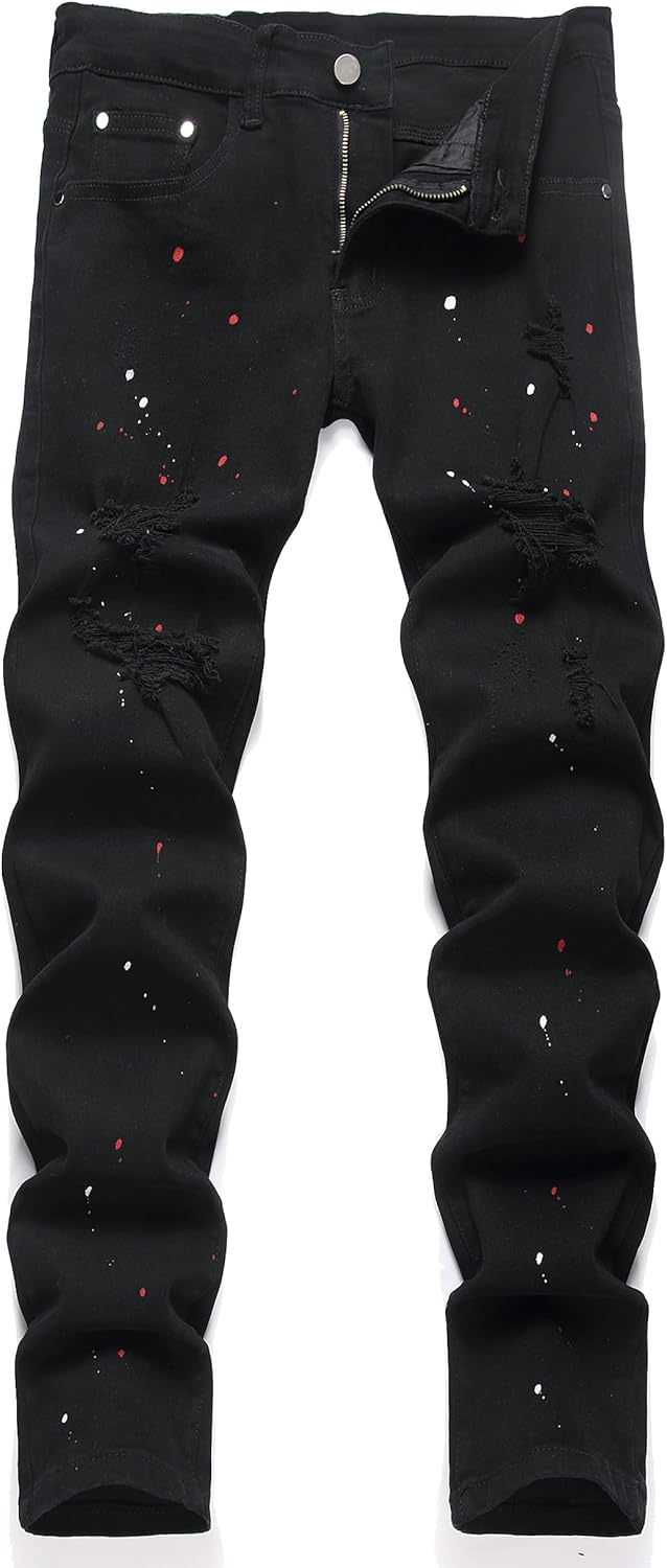 XIMXIMMTIAN Mens Slim Fit Jeans Stretch Ripped Biker Jeans for Men Fashion Straight Comfort Flex Waist Casual Denim Pants