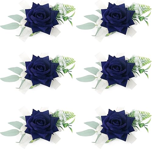 Miniatura 1 de Juego de 6 ramilletes de muñeca para baile de graduación, ramilletes de muñeca de boda con bandas elásticas para novia, dama de honor, madre, niña,