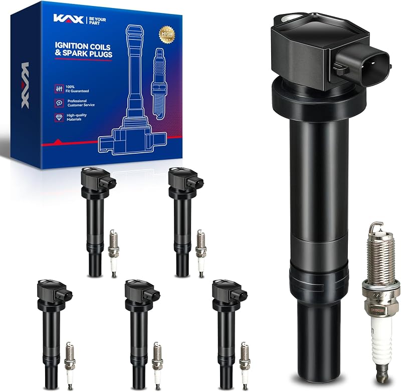 Kit com 6 Bobinas de Ignição UF558 e 6 Velas de Ignição KAX para Hyundai Santa Fe, Kia Rondo e Optima 2.7L