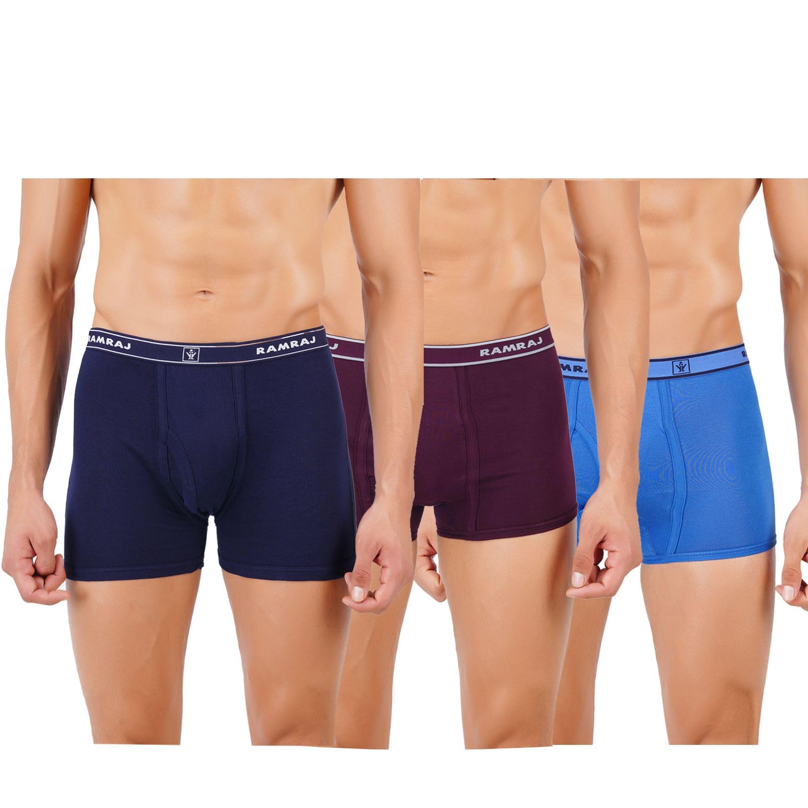 Men Pack Of 3 Cotton Trunks – Multicolor| Outer Elastic Waistband Without Pockets
