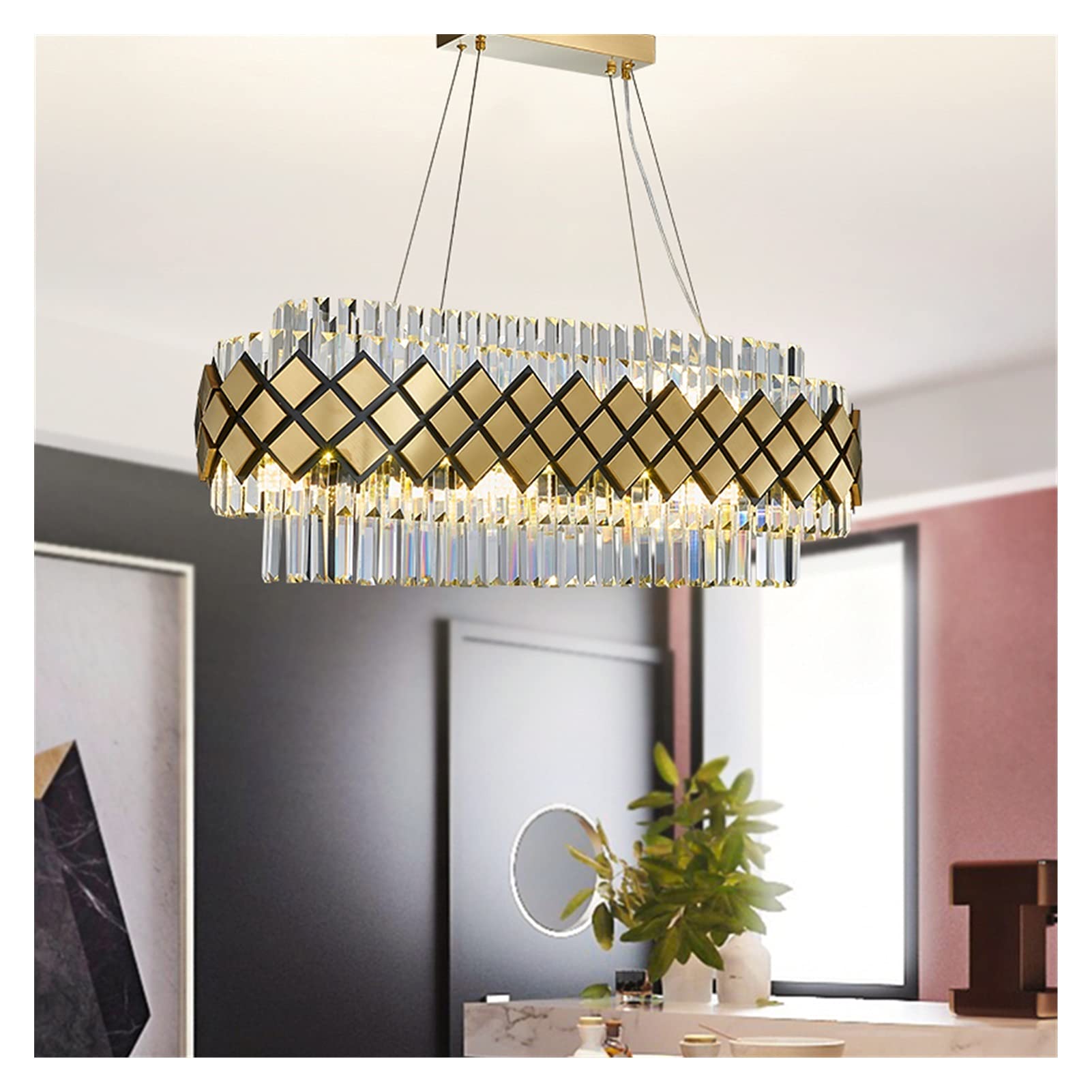 Ceiling Pendant Light Modern Crystal Gold Rectangle Chandelier Lighting for Dining Room Bedroom Chandeliers Living Room Light Fixtures