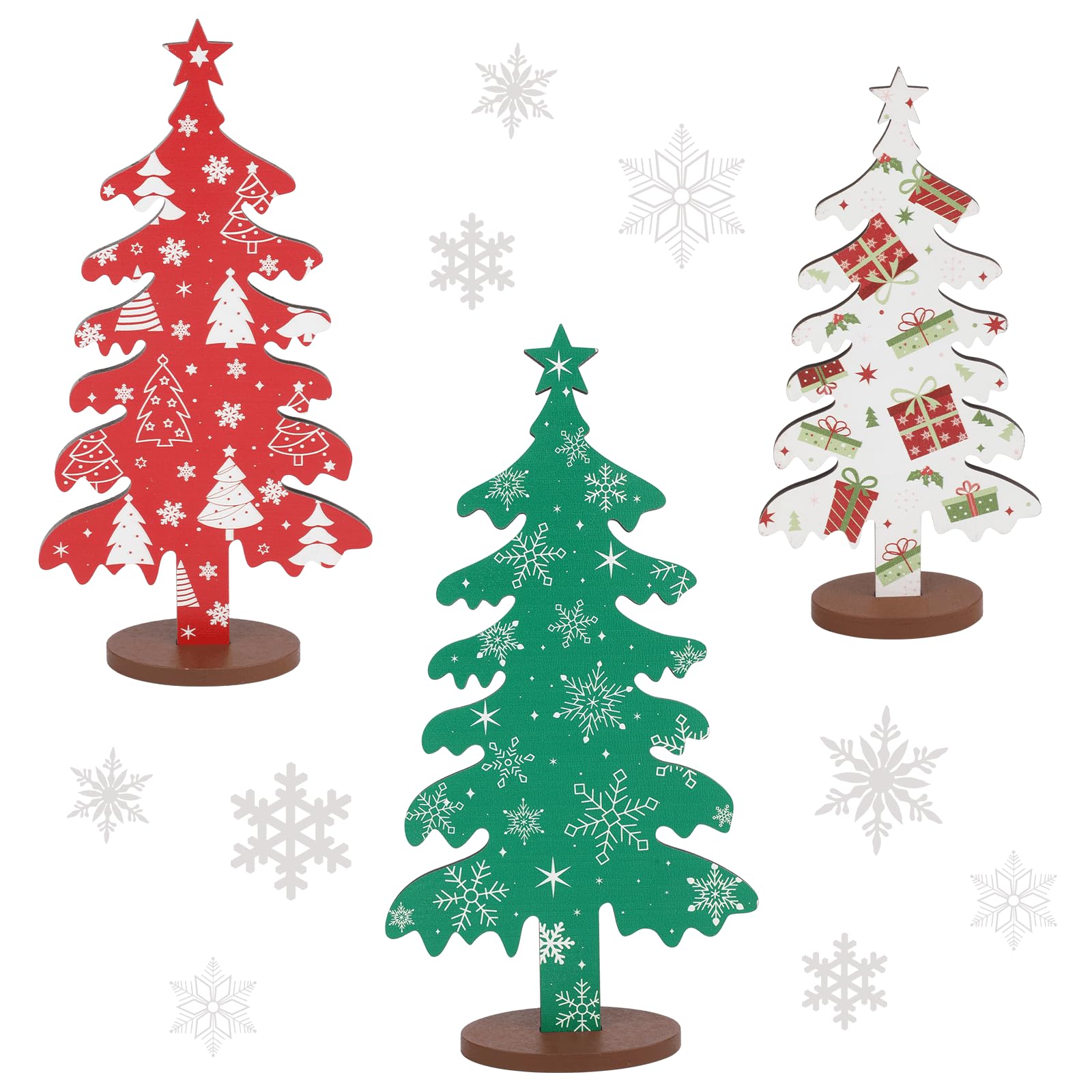 Gosknor 3 Piezas Decoración de Mesa de Árbol de Navidad, 3 Estilos Decoraciones de Mesa de Árbol de Navidad de Madera Centros de Mesa de Árbol de Navidad para Mesa Estante Regalos de Fiesta