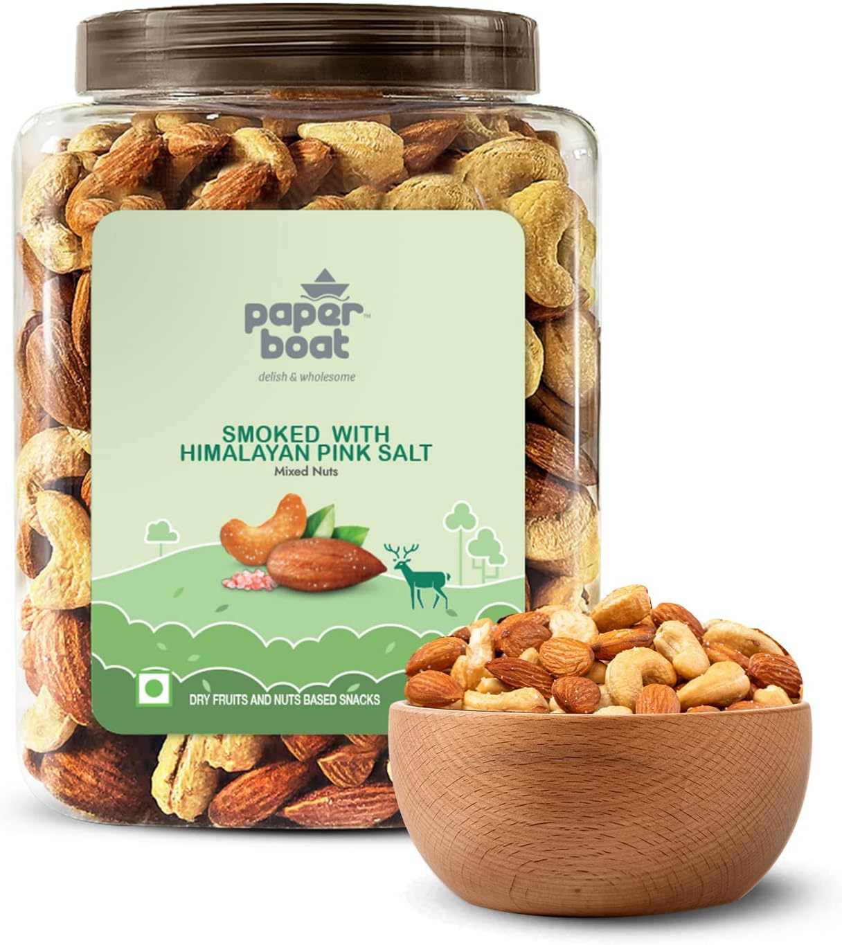 Paper Boat Premium Smoked and Roasted Nuts with Himalayan Pink Salt, Almonds & Cashews Mix, Reusable Dry Fruit Jar 1kg