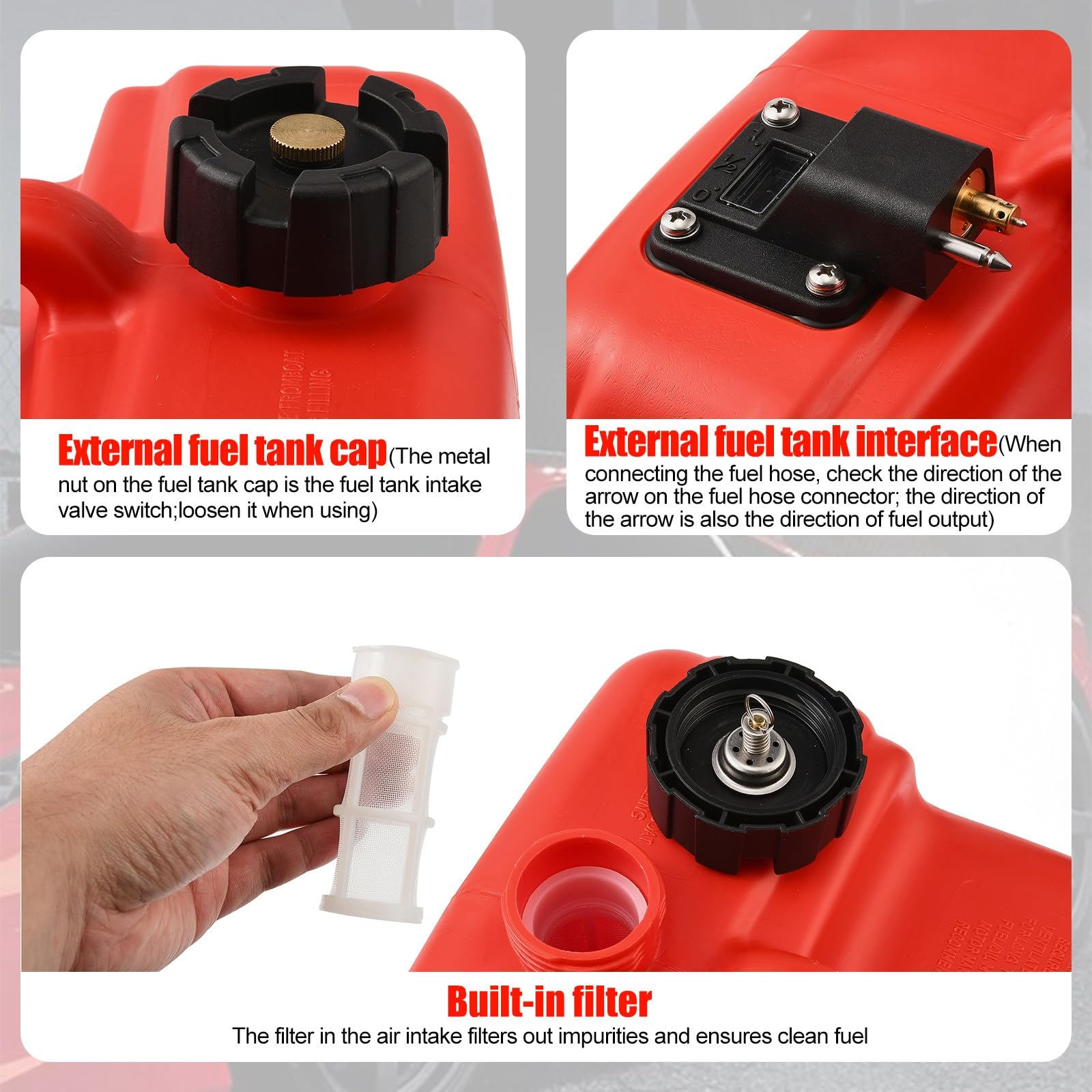 Blueshyhall 12L Bootstank Set Außenborder mit Tragebarer Externer Benzintank, 3,2M Schlauch, Pumpball und Anschluss, für Außenborder Ø8mm Anschluss, Kraftstofftank aus HDPE mit Füllstand Anzeigen