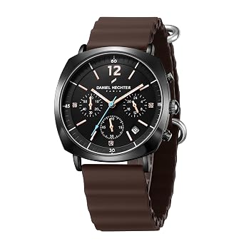 Daniel Hechter Paris Cluny Collection Multifunction Watch for Men with Round Dial, Date Display Function, Quartz Movement and Wavy Pattern Silicon Strap - DHM1019