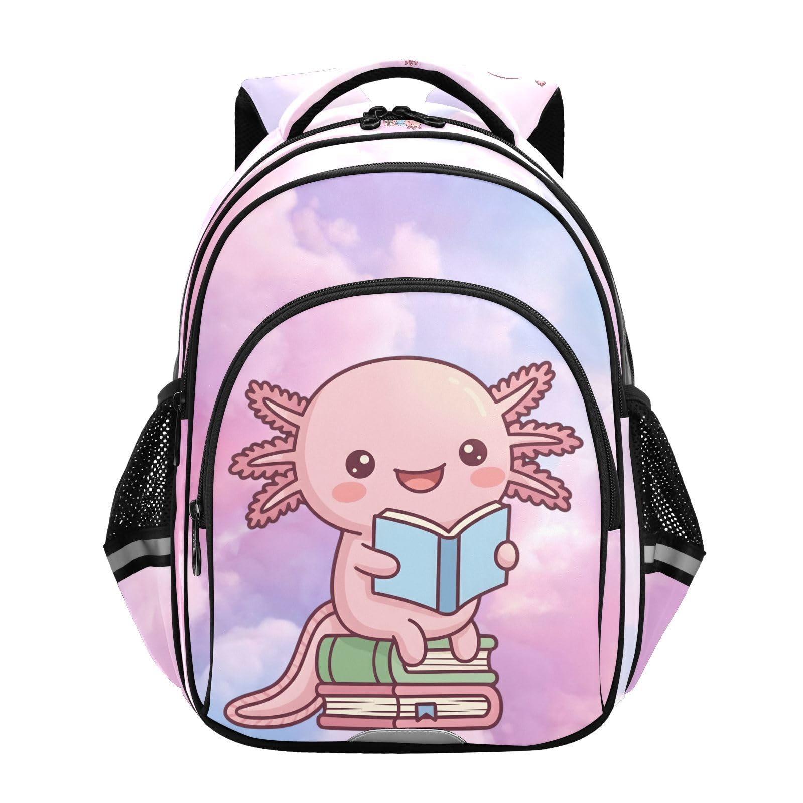 Lightweight Backpack Boy Girl Bookbag Cute School Bag Axolotl Daypack M 16L Ages 8-14 Cotton Candy