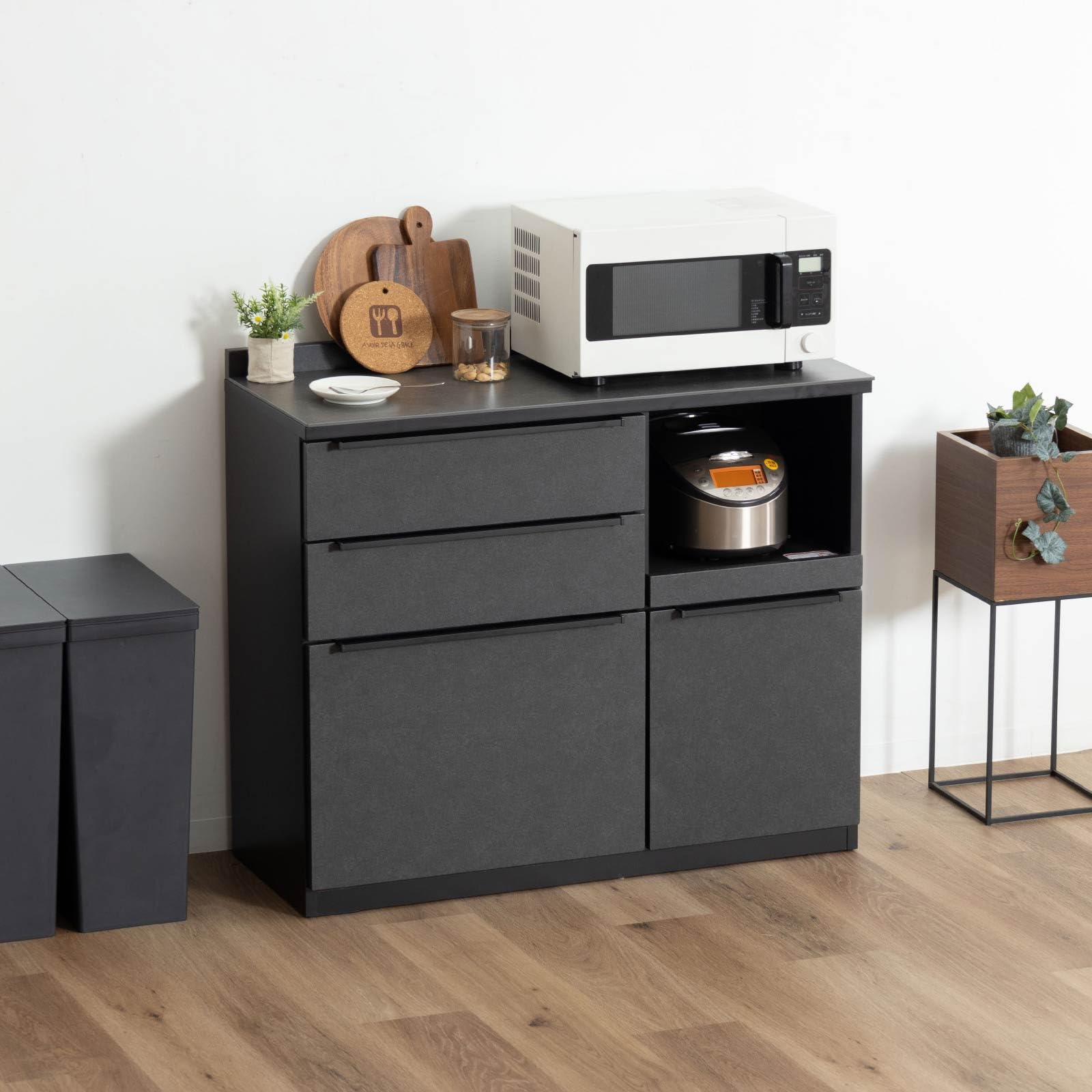 Amazon｜tac INTERIOR キッチンカウンター 完成品 100㎝ 3口コンセント 