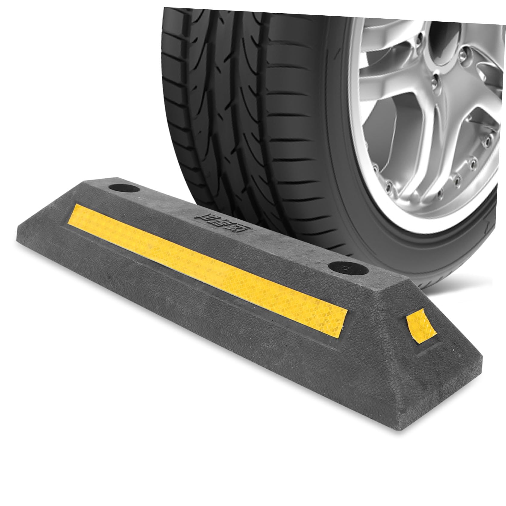Amosfun 3 Piezas tapón de Coche Barrera Parking tapón para vehículos cochera calzo de Rueda Protector tapón de estacionamiento para Garaje Tope de Rueda Reflectante Caucho Black
