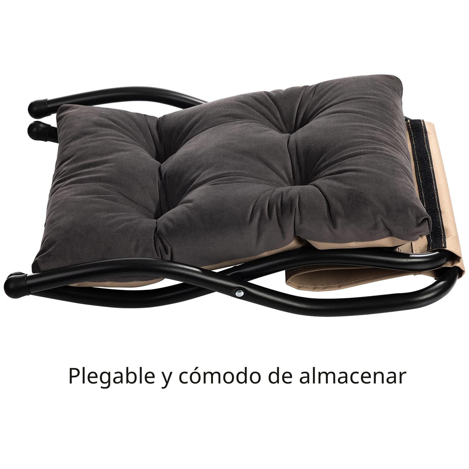 HollyHOME Reposapies Plegable Salon Taburete de Terciopelo con Patas Metal Pequeño Reposapies Sofa Otomano Plegable Jardin Balcon, Gris Oscuro