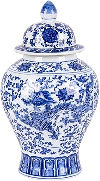 13.8 Inch Blue and White Porcelain Vase, Big Art Decor Vase