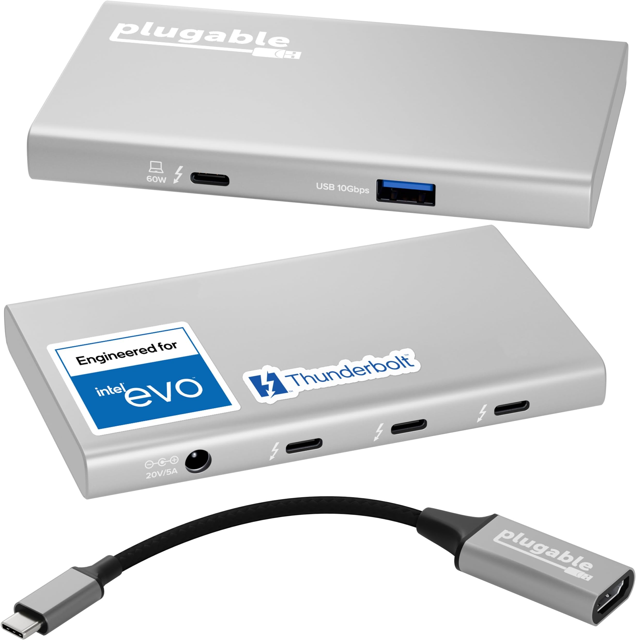 Plugable 5-in-1 Thunderbolt 4 Hub,Single 8K or Dual 4K Display, 4K HDMI Adapter Included, Thunderbolt 4/3, USB4,USB-C Expansion for Modern Mac and Windows Systems, Driverless