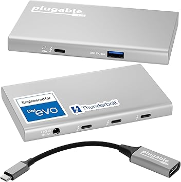 Plugable 5-in-1 Thunderbolt 4 Hub,Single 8K or Dual 4K Display, 4K HDMI Adapter Included, Thunderbolt 4/3, USB4,USB-C Expansion for Modern Mac and Windows Systems, Driverless