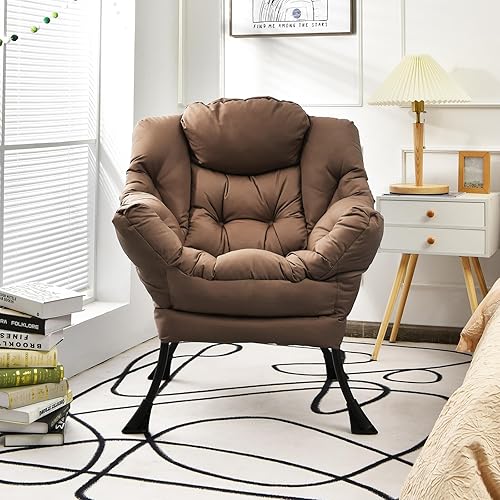 Miniatura 43 de Giantex Silla perezosa moderna, silla de salón contemporánea de tela de poliéster con marco de acero, silla individual tapizada con reposabrazos y