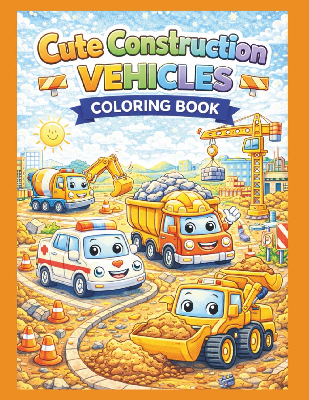 Cute Construction Vehicles coloring book