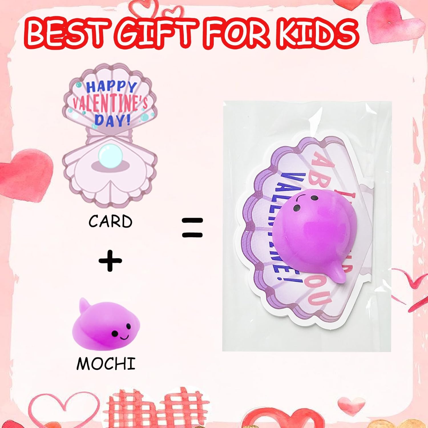 30 Pack Valentines Day Gift Cards with Mochi Squishy Toys, Kawaii Ocean Animal Mochi, Cute Stress Relief Fidget Toys for Kids Valentines Party Favors Classroom Class Exchange Prizes