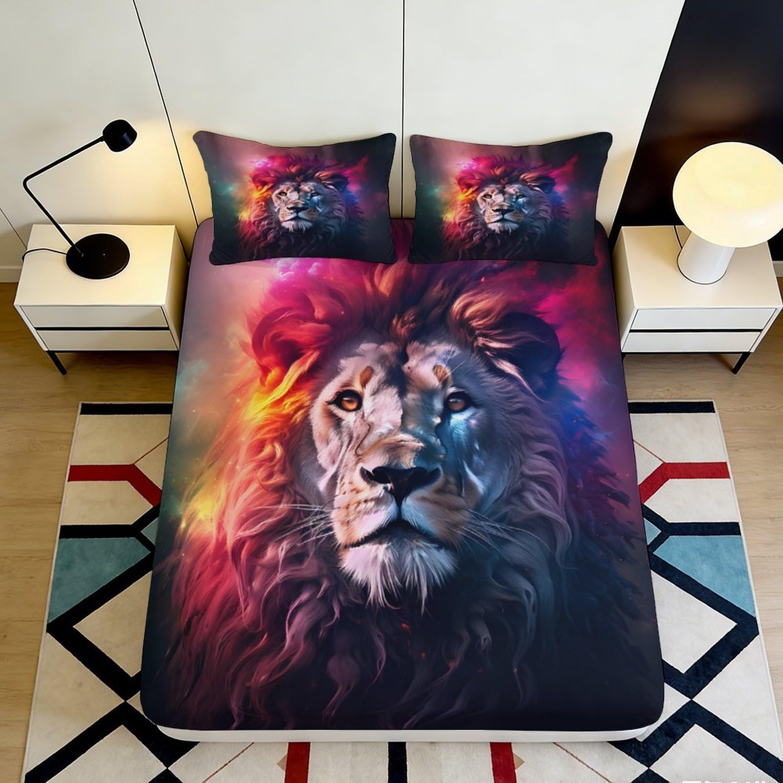 Pnayamiorkfel Style-8 3D Printed Lion King Fitted Sheet Microfiber Colourful Mane Mattress Cover For Bedroom Dorm Easy Care Decor 90X200x25cm