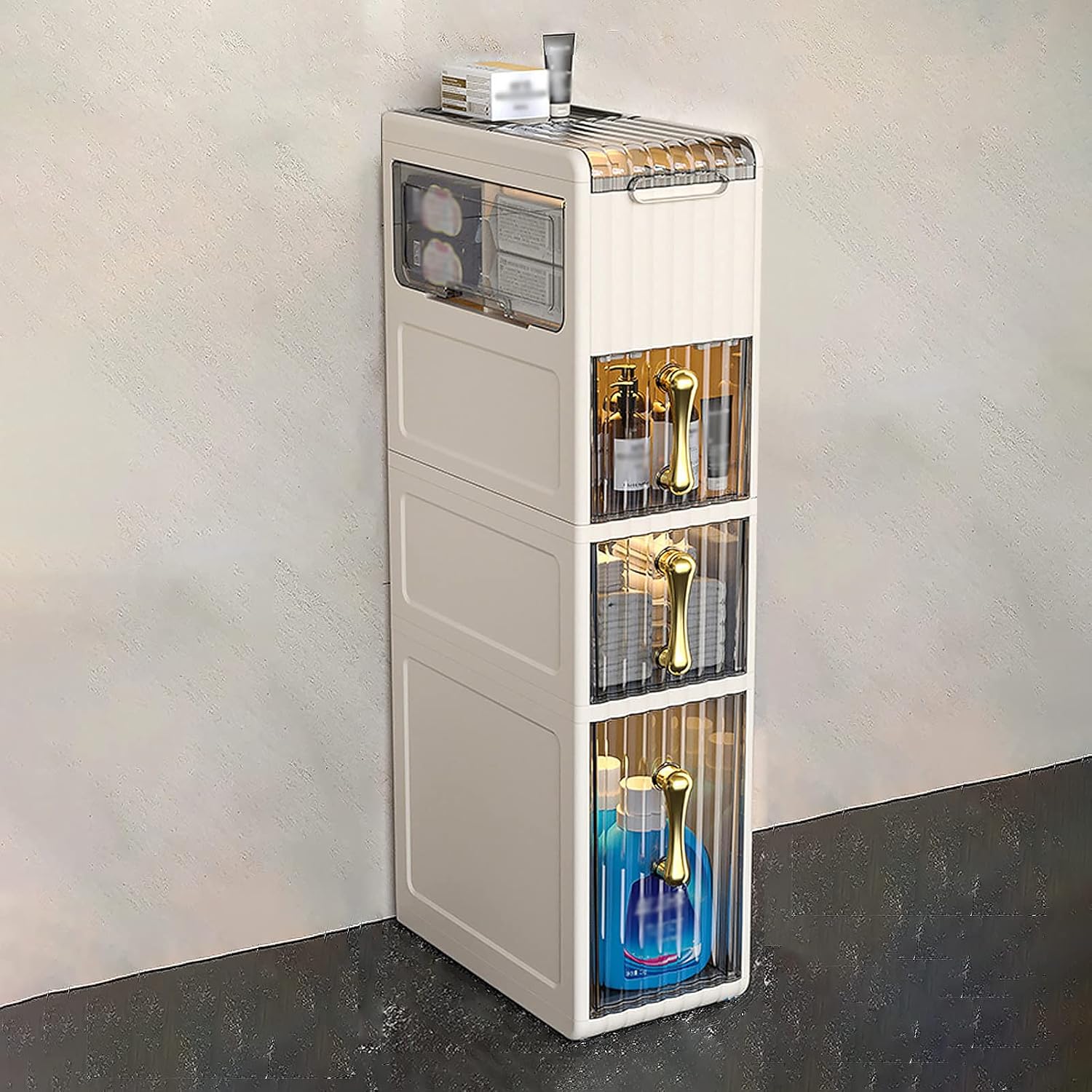 Toilet Paper Organizer for Bathroom Cabinet, Narrow Bathroom Gap Organizer Drawer Shelf Toilet Floor Storage (White 4 Tier) (White 4 Tier)