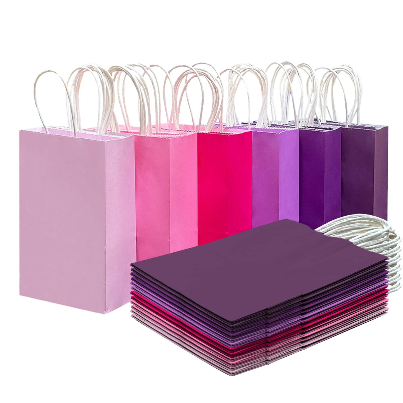 Gcardist 30PCS Small Gift Bag 15 * 8 * 21CM with Handles Bulk Gift Bags 6 Different Pink Color Bags Multiple Uses (8.3x6x3.15Inch, Small Size)