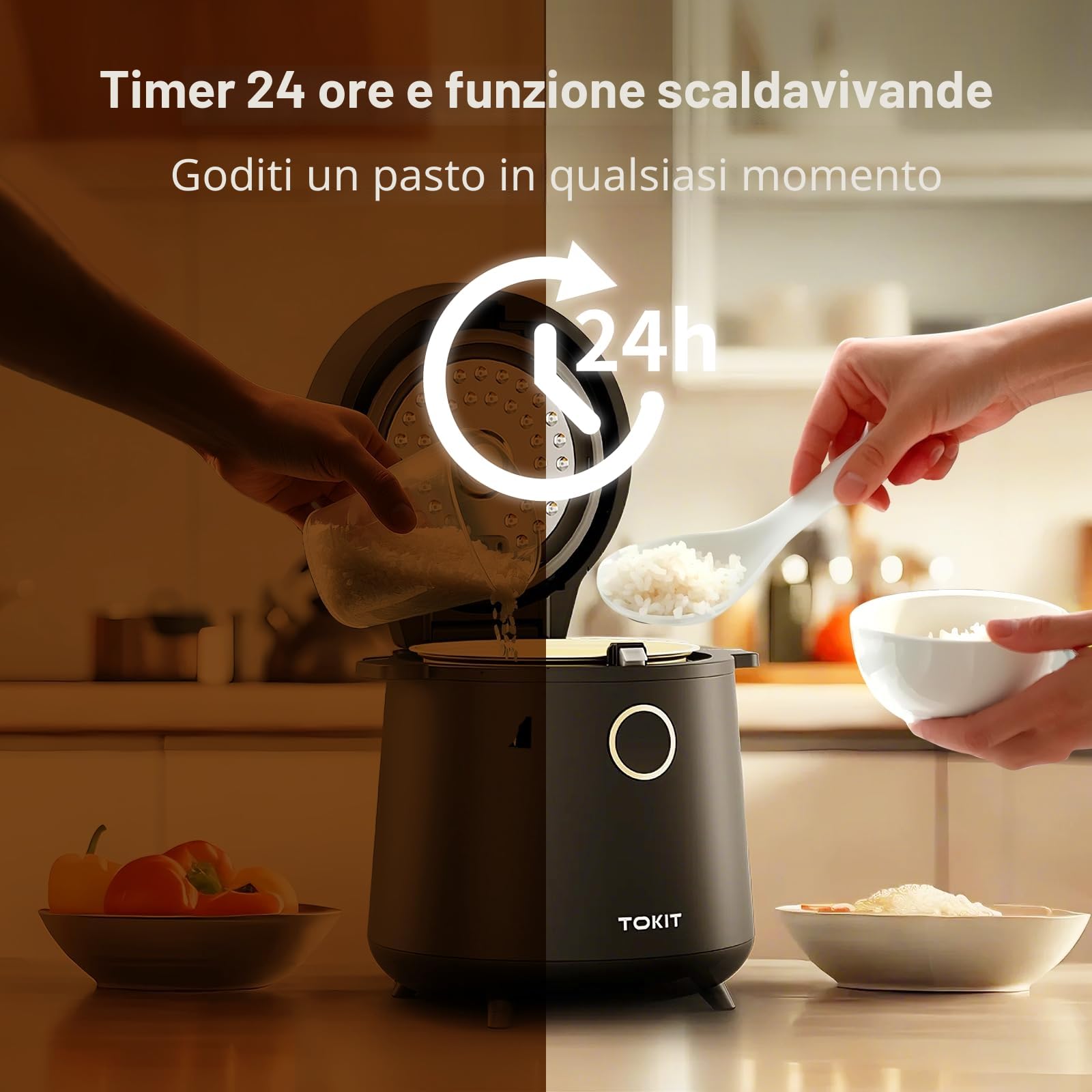 TOKIT Mini Cuociriso Da 1,5 L Per 1-2 Persone – 9 Funzioni, Timer 24 Ore, Interno In Ceramica Antiaderente, Ideale Per Casa, Dormitori Ed Esterni