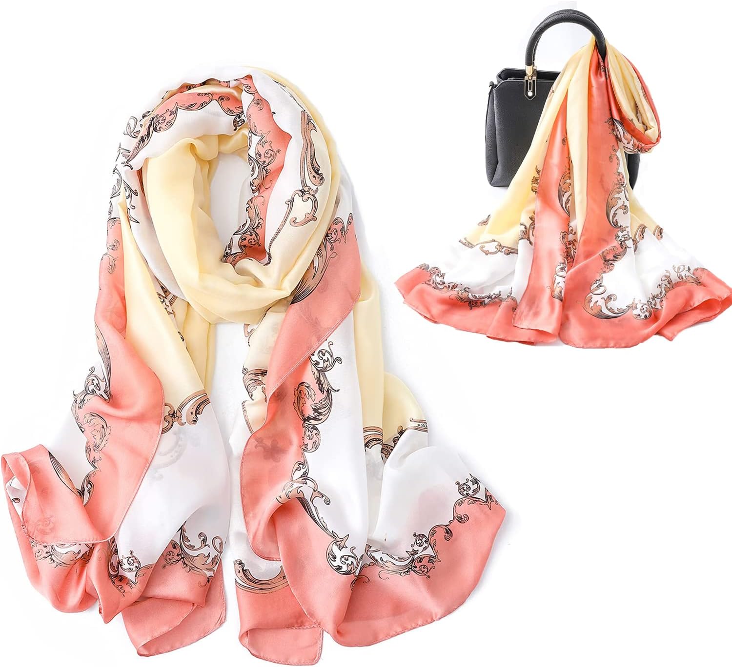Silk Scarf for Women Lightweight Fashion Scarves Large Sunscreen Shawls Wraps Print Design Pattern Satin Long Scarf for Ladies 71"x35"