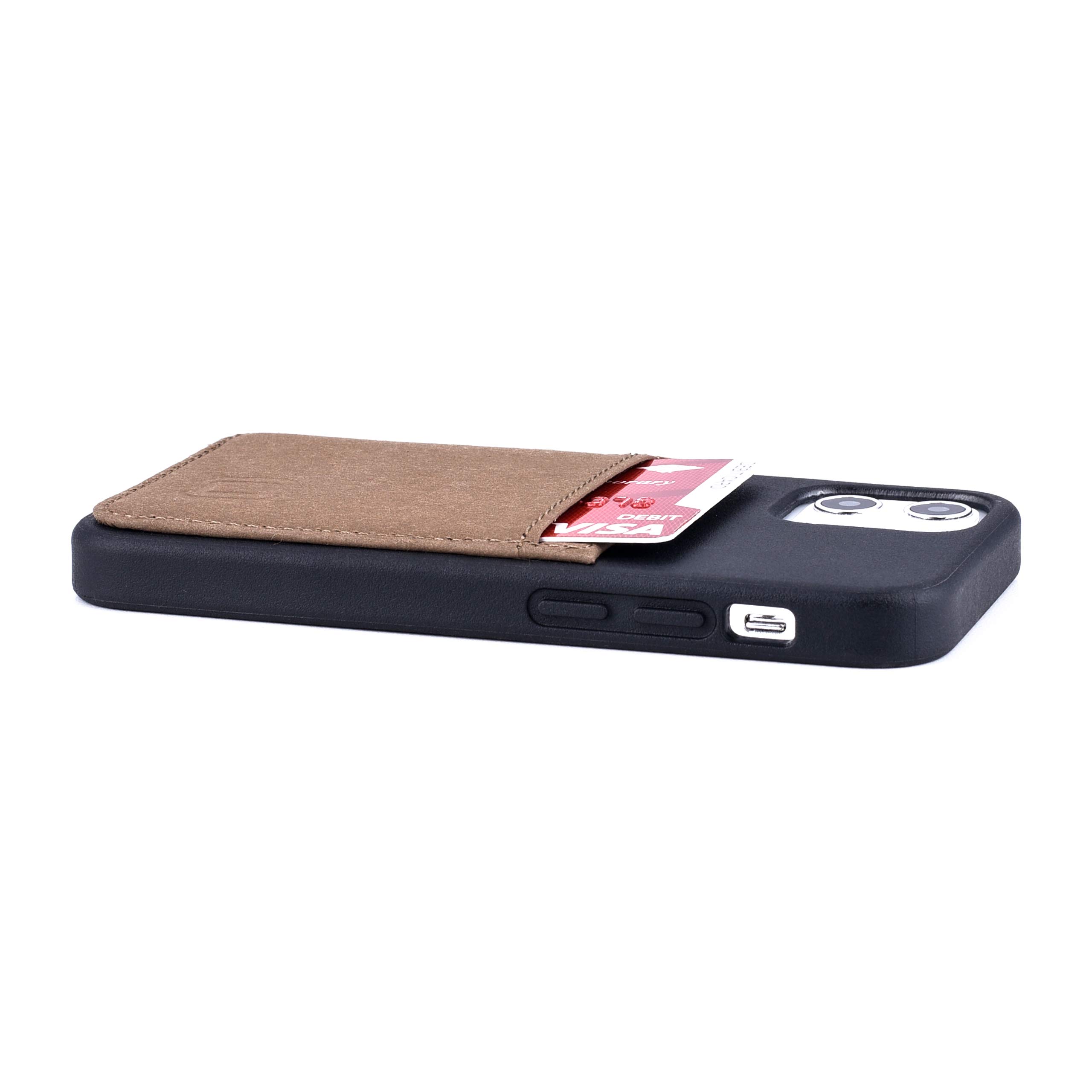 Dockem - Custodia a Portafoglio BIO per iPhone 12 mini: Materiali Sensibili, Montaggio Magnetico e 1 Scomparti Carte di Credito (M2B da 5.4", Nero e Marrone Chiaro)