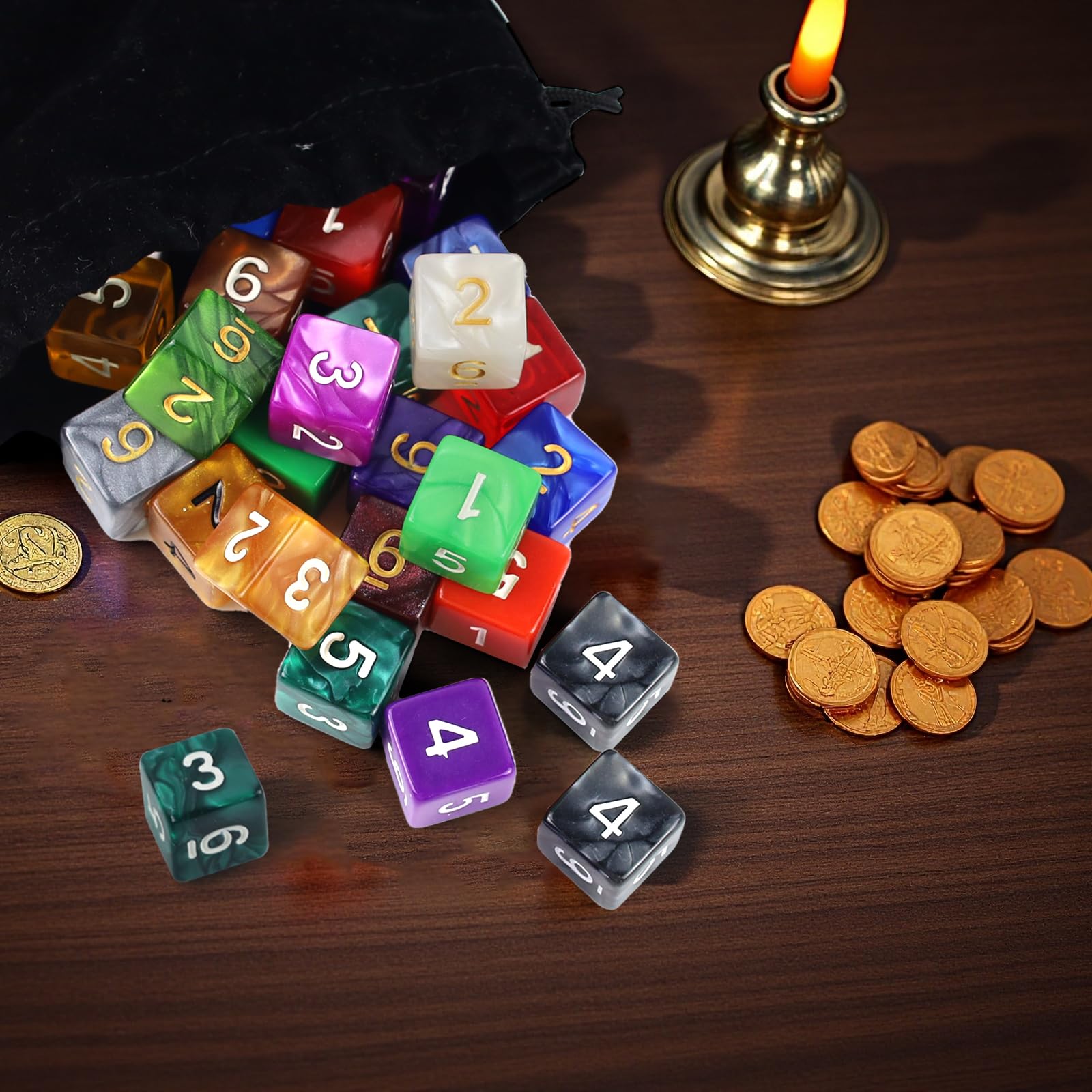 Zestaw wielościennych kostek, 6-stronne, kolorowe kostki, 40 sztuk wielościennych kostek, zestaw kostek D6 do gry w lochy i smoki, Pathfinder DND, RPG, MTG, gry stołowe, gra planszowa (D6)