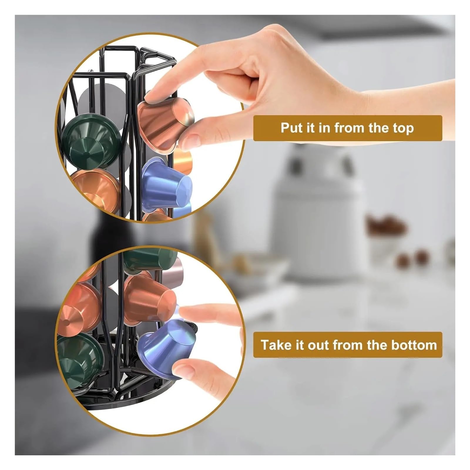 Soporte for cápsulas de café, Compatible con Nespresso, | Carrusel de cápsulas de café giratorio 360 60 cápsulas de café(40-Slivery)