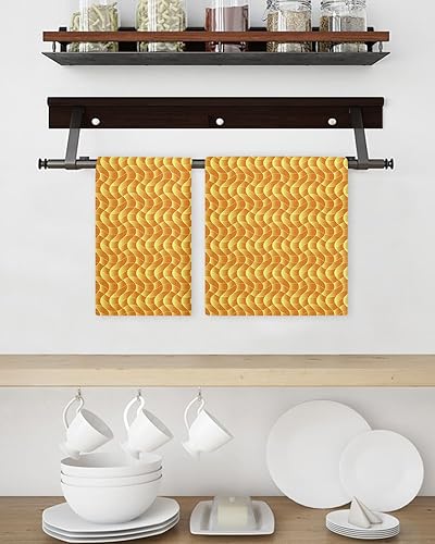 Miniatura 3 de Kitchen Towel 2 Packs Cotton Waffle Weave, Orange Geometric Abstract Art 16 x 24 Inch Absorbent Quick Drying Dish Towels Clothes for Kitchen Living
