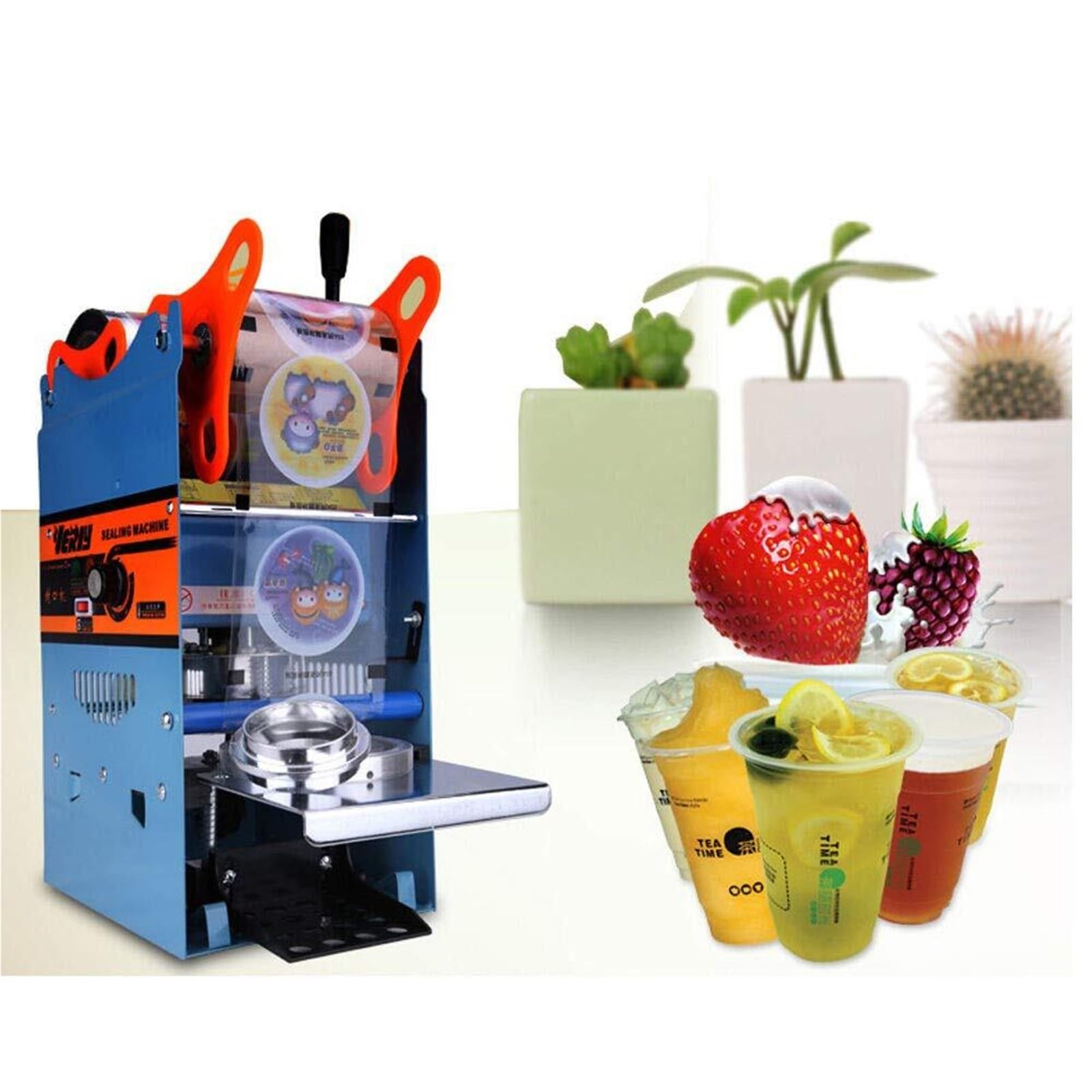 Selladora Eléctrica Semiautomática De 220 V Y 270 W For Vasos De Plástico Té Y Bebidas 300 Tazas/h For Café Leche Té Y Batidos