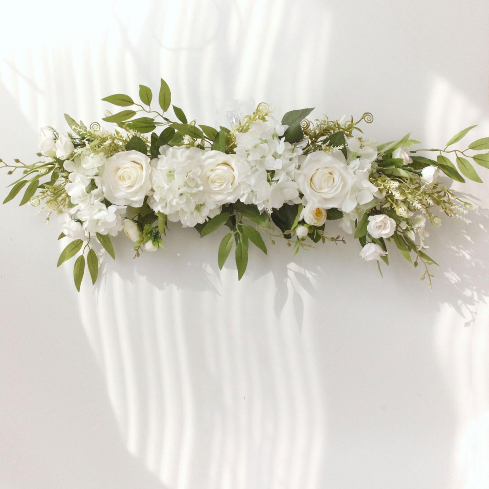 Obelunrp Wedding Arch Flowers, 65x16cm Artificial Rose Flower Swag, Arch Flowers for Wedding Ceremony Table Centerpieces Home Decoration (White)