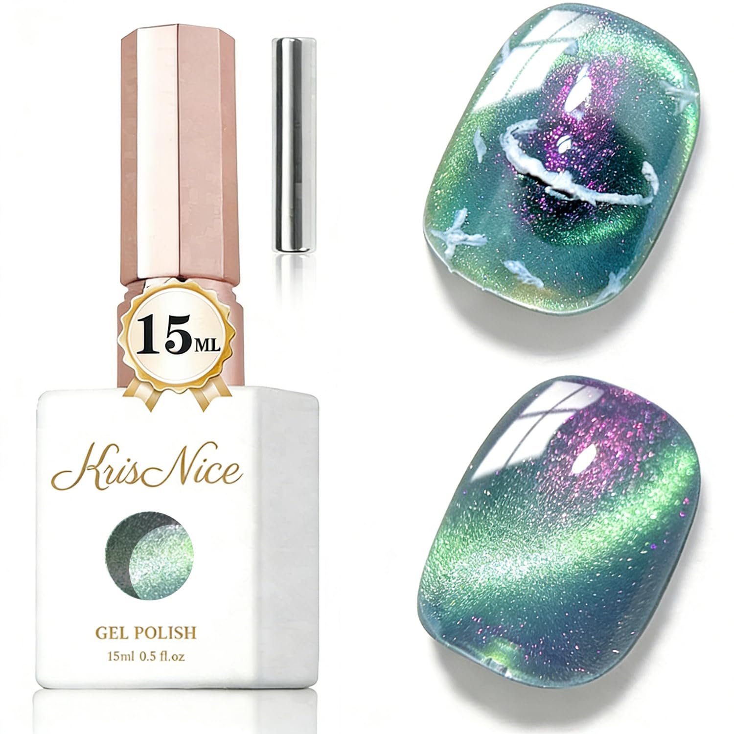 KRISNICE UV Nagellack Cat Eye 15 ML, Gellack mit Magnet, Cat Eye Uv Gel, Glitter Gelnagellack Soak Off Reflective Gel Magnetic Nail Polish für Frauen und Mädchen