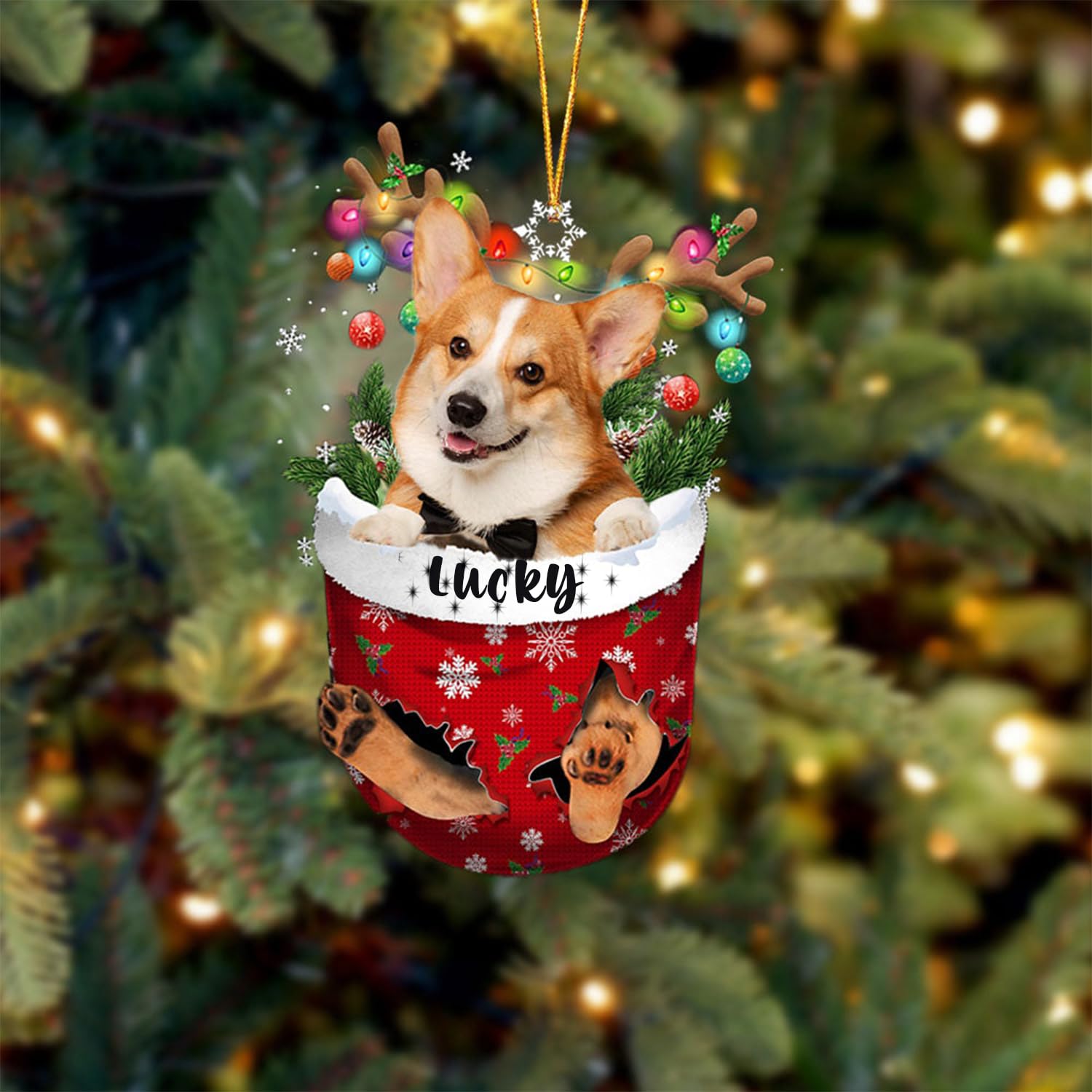 Personalized Pembroke Welsh Corgi 2 Dog Christmas Ornament in Snow Pocket, Christmas Tree Ornament, Dog Lovers Gift Idea Xmas Decor, Christmas, Birthday, Holiday - T96
