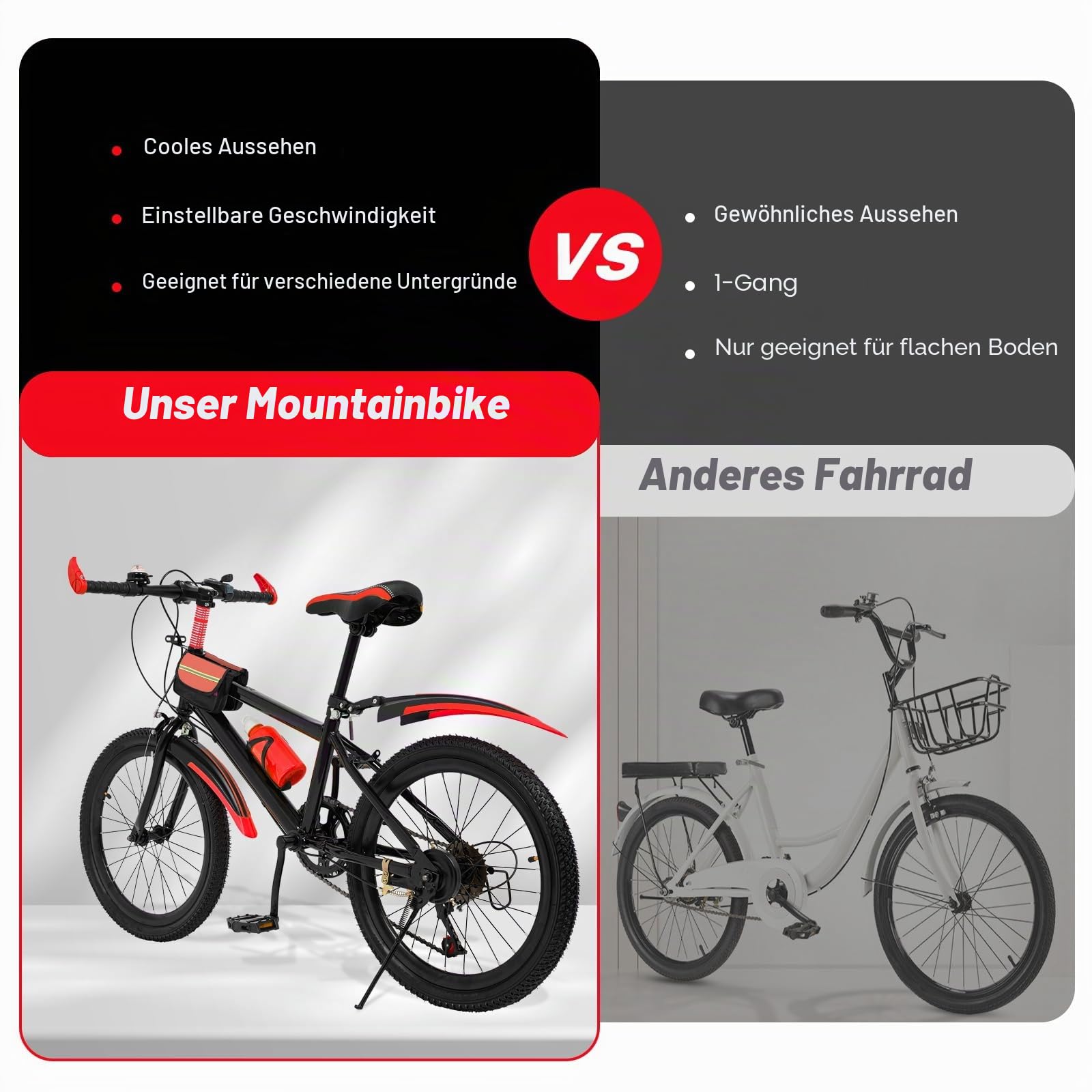 20 Zoll Mountainbike, 7-Gang Fahrrad Kohlenstoffstahl Rahmen, Höhenverstellbar mit Klemmbremse und Haltebremse, Fahrräder mit Wasserbecher-Halter und Kompass-Glocke für Sport Pendeln