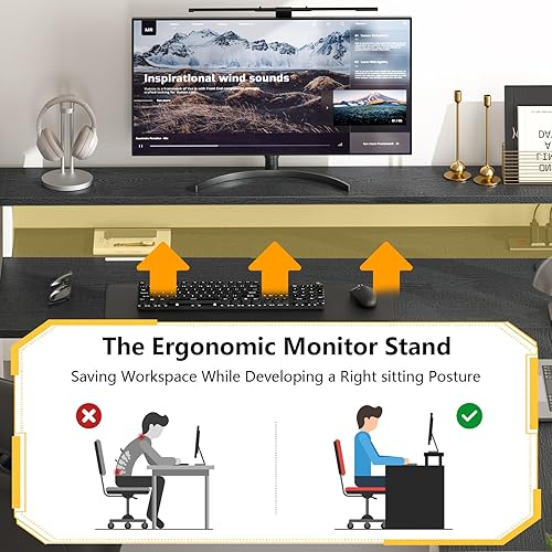 Miniatura 8 de Escritorio Ejecutivo en Forma de L Estilo Granja de 63" con Cajones y Estante de Almacenamiento, Escritorio de Esquina para Computadora con Tomas de