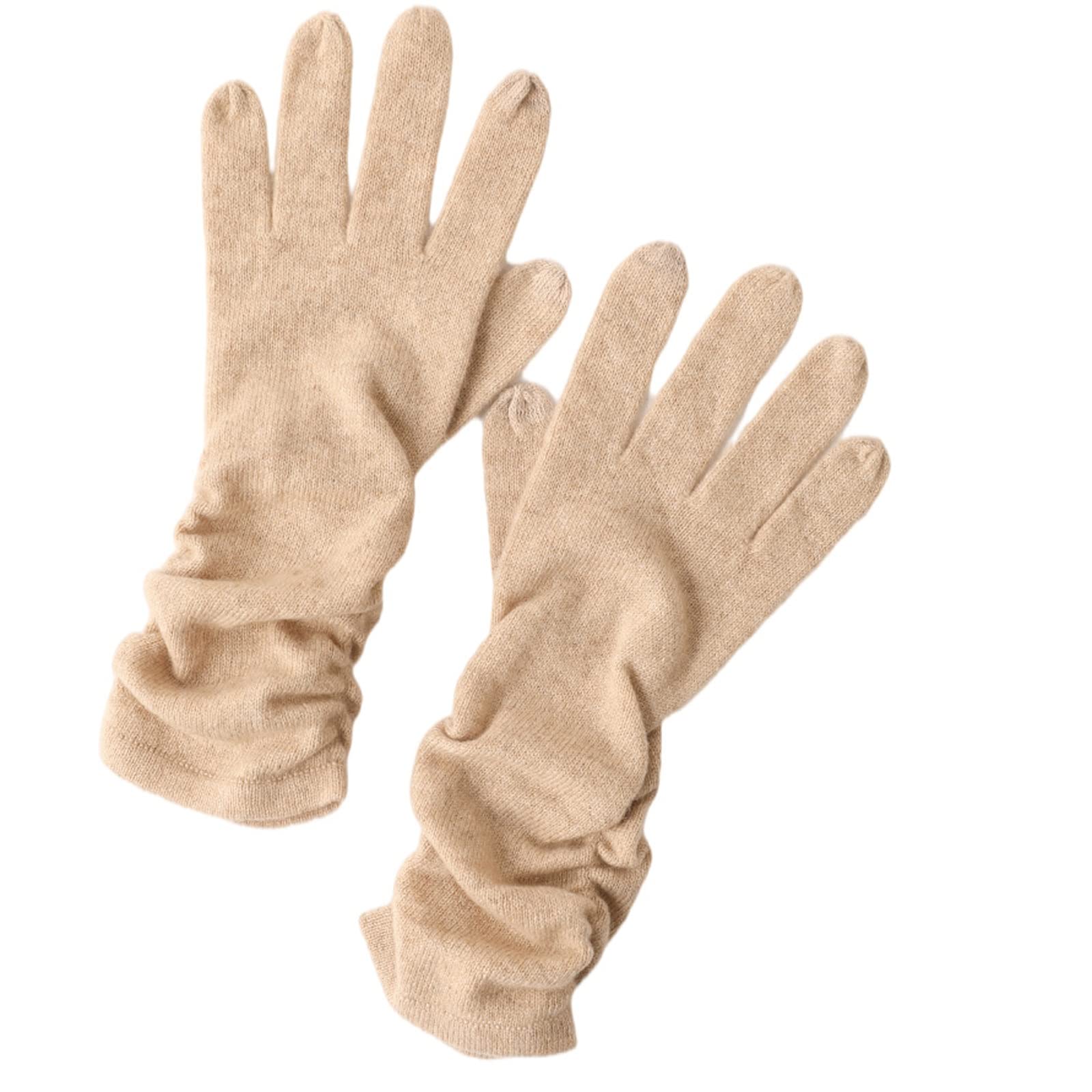 Guantes Invierno Mujer Señoras de Punto Guantes de Dedo otoño Invierno cálido Medio Longitud táctil Guantes Plisados Guantes Esqui (Color : A)