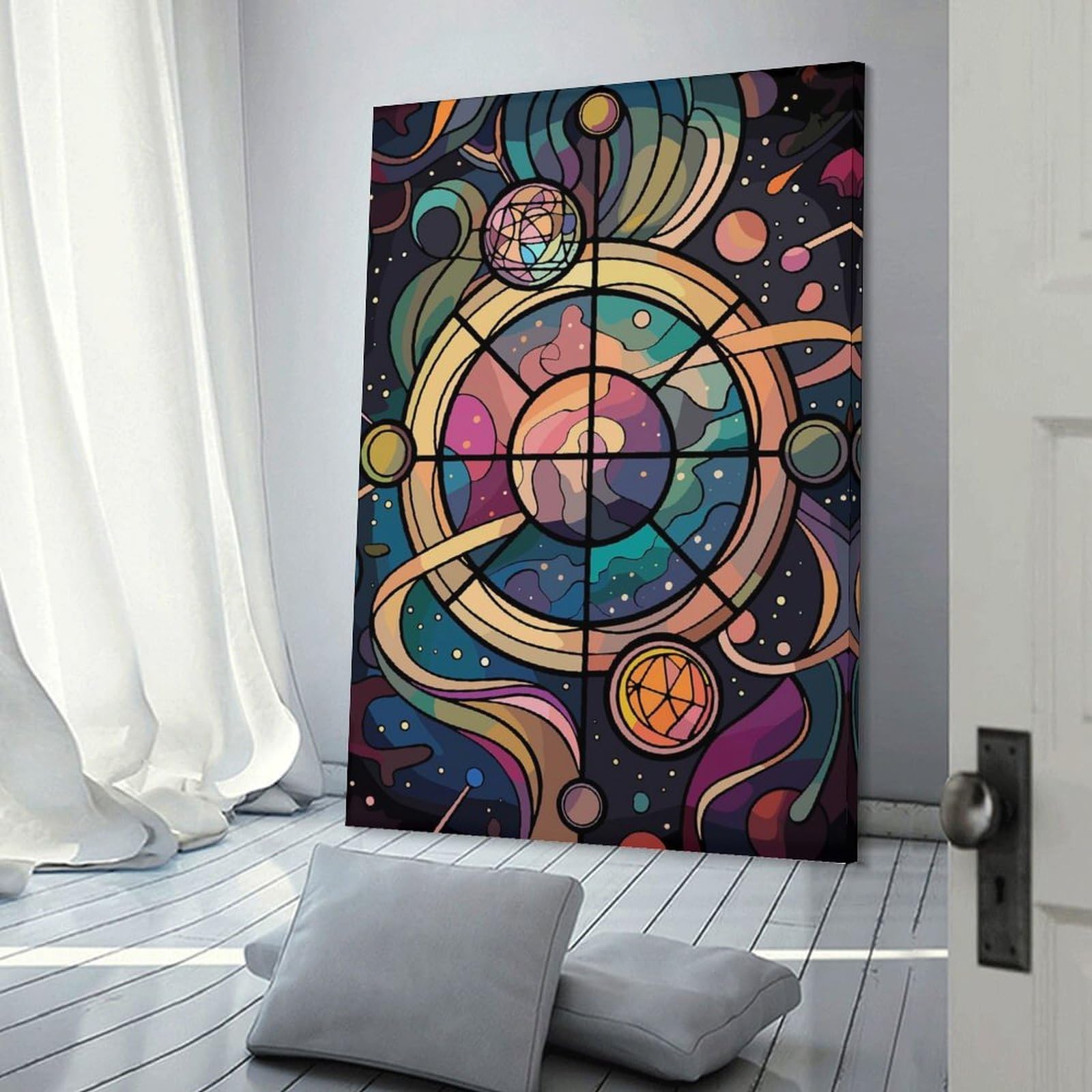 Junmoney Cosmic Stained Glass Art Wall Picture Print 20x30inch(50x75cm), for Work Areas, Reading Rooms Or Studios, An Interior Accent for Desk Areas