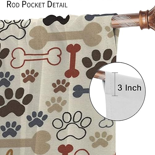 Miniatura 6 de Cortinas opacas con estampado de patas de perro, estampado de patas de perro y huesos, tratamiento de ventana, cortinas con aislamiento térmico