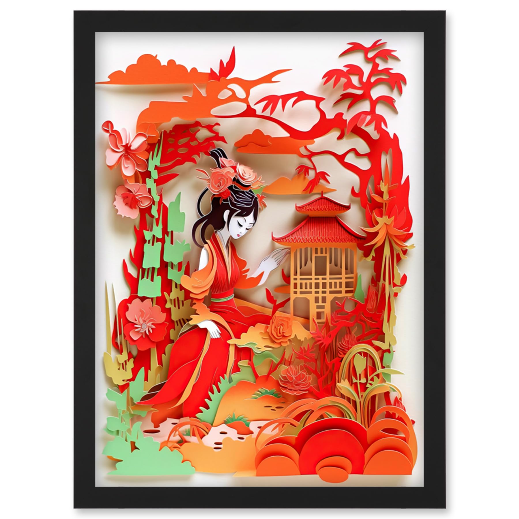 Artery8 Woman by Red Temple Garden Kirigami Collage Artwork Framed Wall Art Print A4