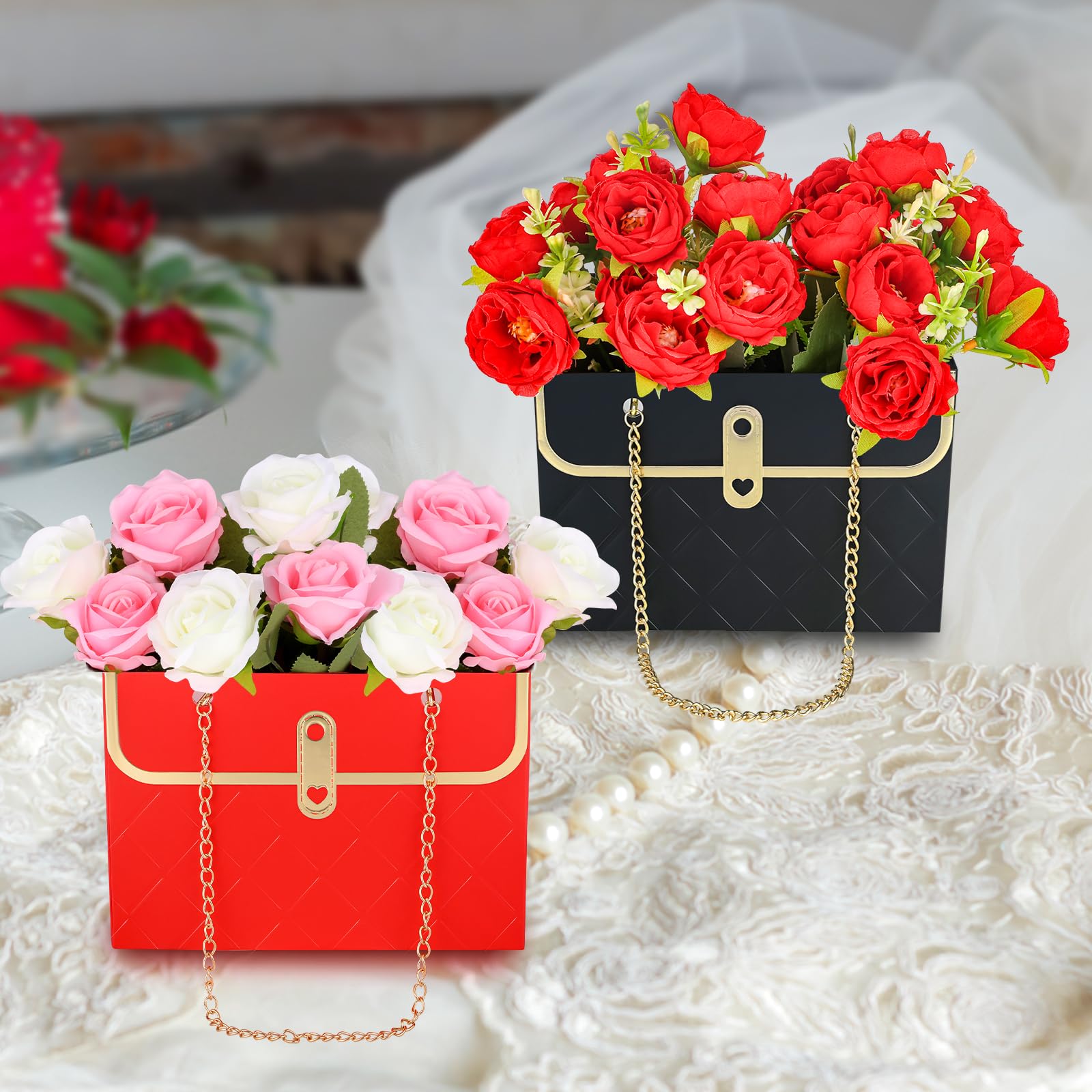 VAIPI 16 Stück Blumenpapier-Geschenkboxen – Tragbare Blumenverpackung Mit Metallkette Für Valentinstag, Hochzeit, Muttertag