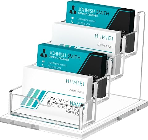 HIIMIEI Acrylic Business Card Holder Desk, 4 Slot, 4 Tier